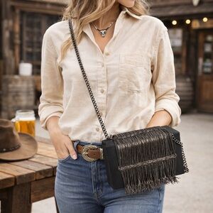 Elegant Black Fringe Shoulder Bag